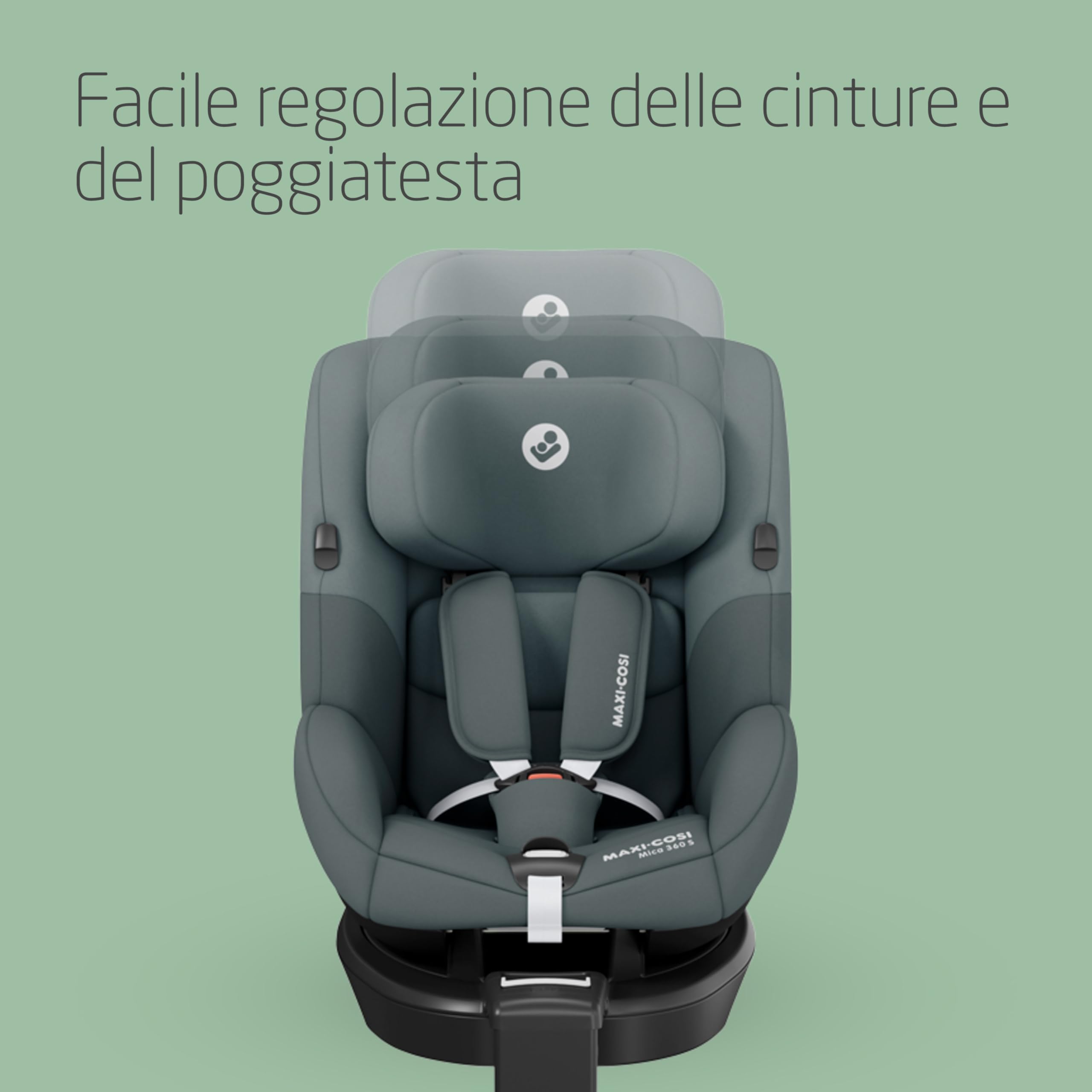 Maxi-Cosi Mica 360 S, Seggiolino Auto Girevole 360, 3 Mesi-4 Anni (61-105 cm), Seggiolino Auto Isofix, Rotazione FlexiSpin, 5 Posizioni Reclinate, Protezione G-CELL, Ganci per Cinture, Tonal Graphite