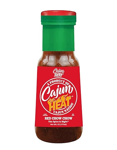 Cajun Nation CAJUN HEAT Low Sodium (100 mg) Red Chow Chow Chow de pimientos rojos triturados sin MSG, 6 onzas líquidas con gran sabor cajún - Cajun