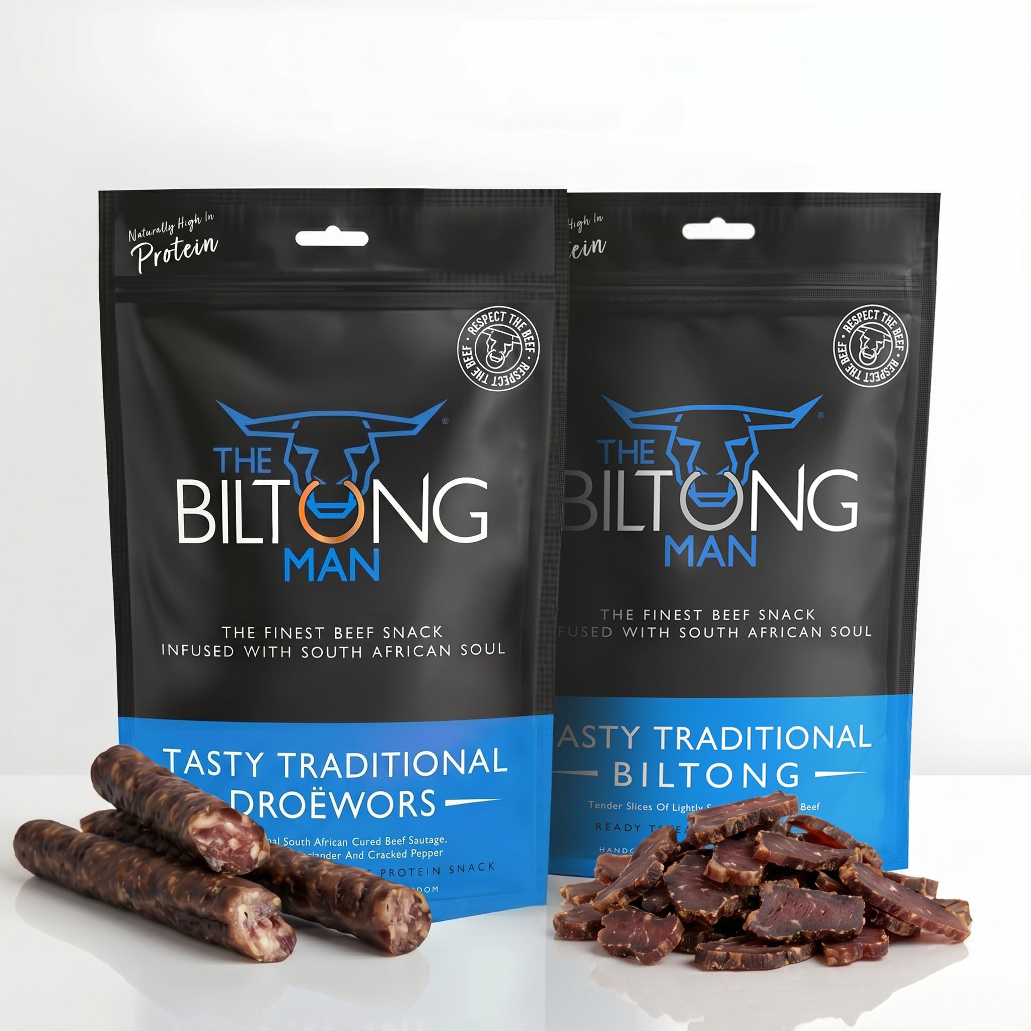 The Biltong Man โ Tasty Traditional Lean Beef Biltong & Droรซwors Sticks Combo โ High-Protein Dried Beef and Sausage Snack, 1000g (2 x 500g)