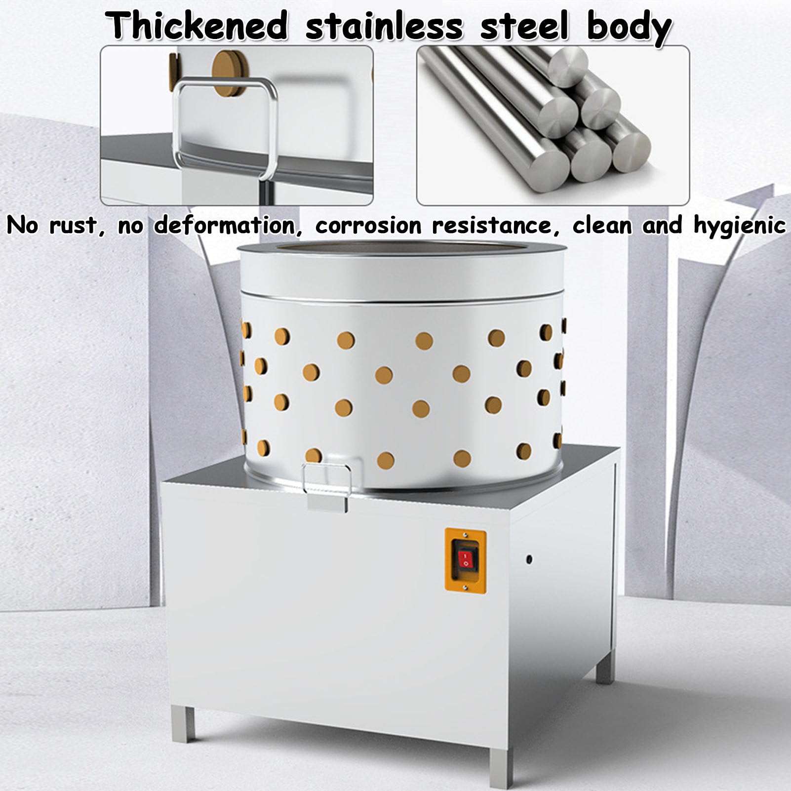 Macchina per la rimozione automatica delle piume per pollame, resistente, struttura in acciaio inossidabile per una efficiente spennatura delle piume di uccelli, anatre e tacchini