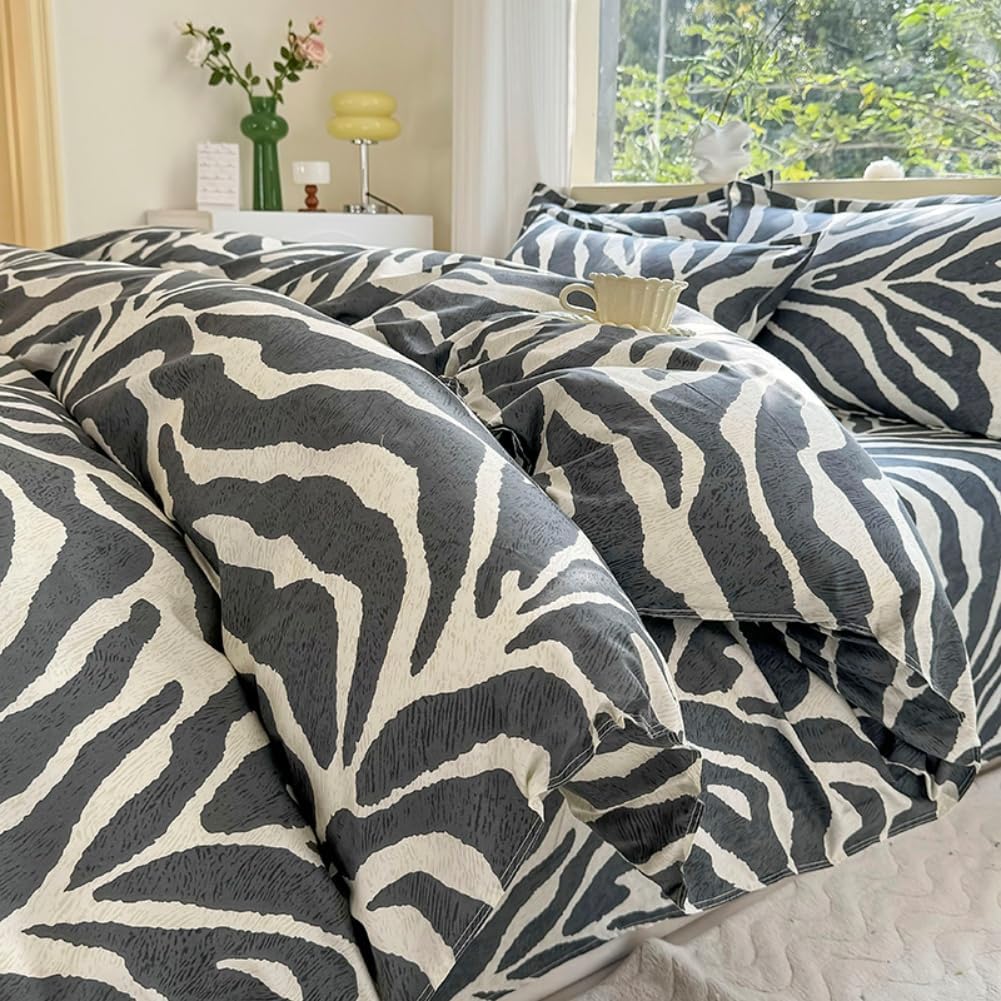 3 pcs Duvet Cover Set, Stylish Zebra Print Four Seasons Bedding Duvet Cover, Soft and Comfortable Skin-Friendly Duvet Cover, Suitable for Bedroom and Guest Room (Twin)