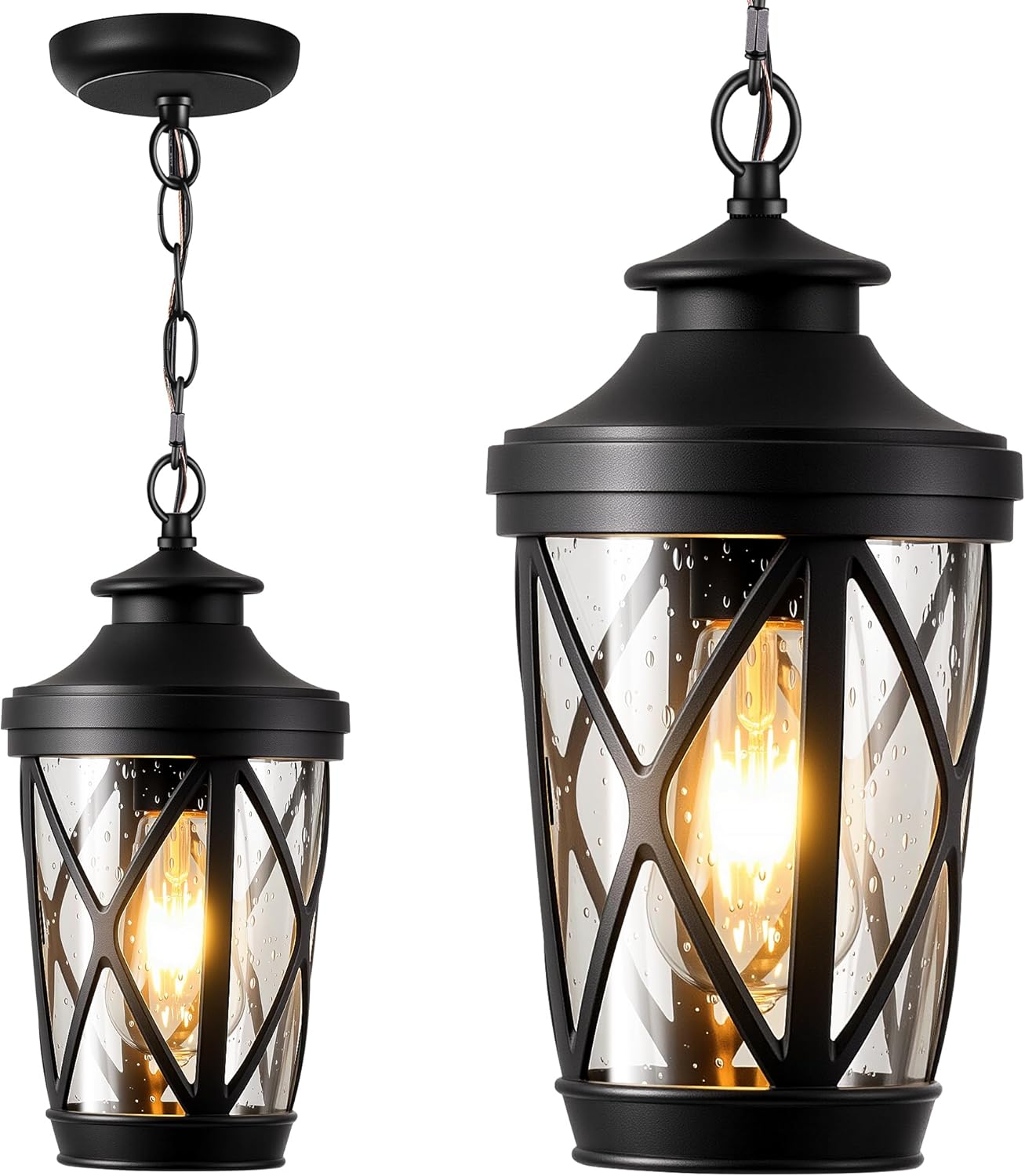 VIANIS Outdoor Hanging Lights, Black Outside Pendant Light with Adjustable Chain, Anti-rust Front Porch Ceiling Light, Waterproof Hanging Light Fixtures, Outdoor Chandelier for Gazebo, Patio, Entryway