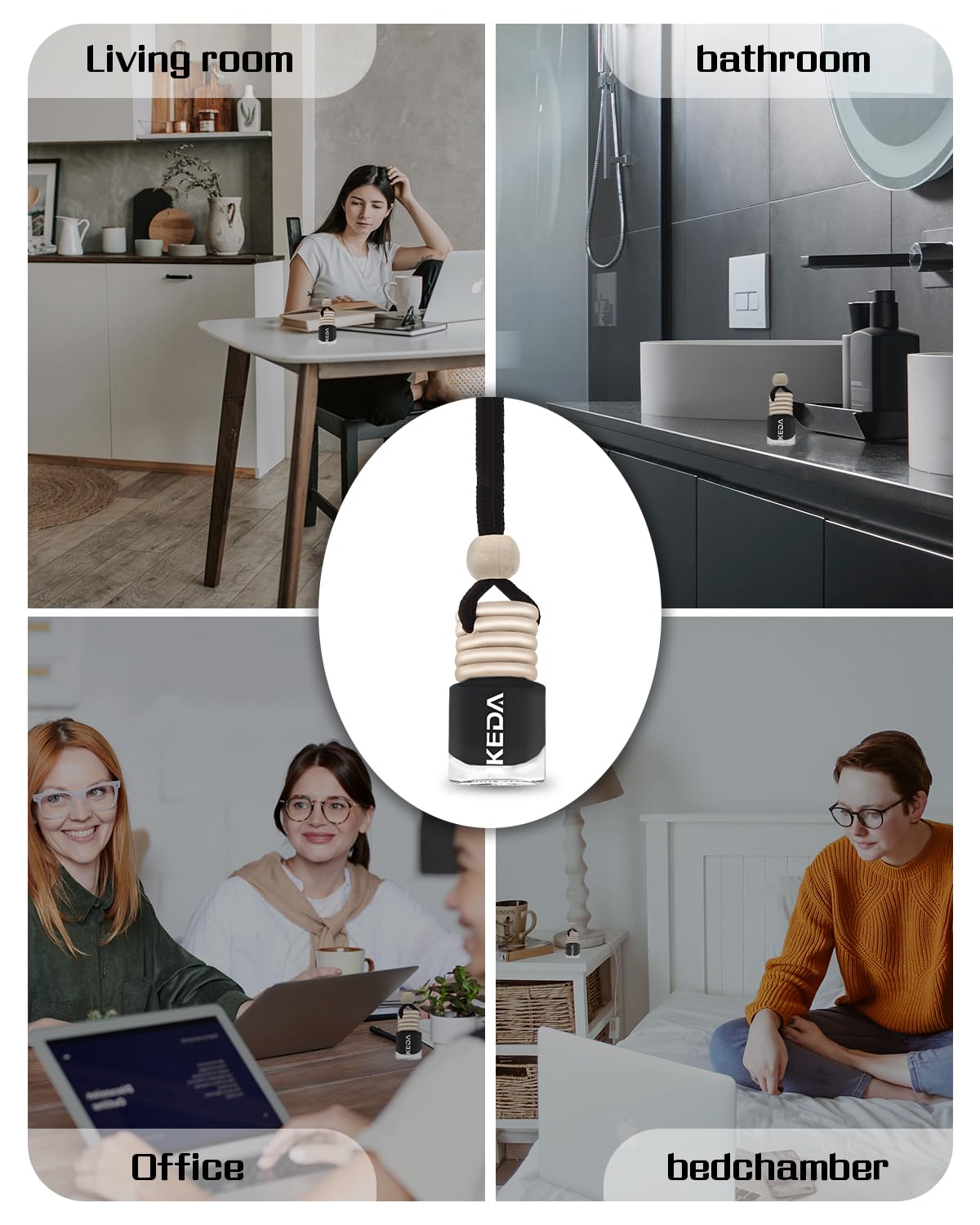 ikeda fragrance Ambientadores automotrices de 0.16 onzas líquidas, aroma para automóvil que mantiene la fragancia en 45 días, botellas difusoras colgantes para automóvil, elimina el olor del