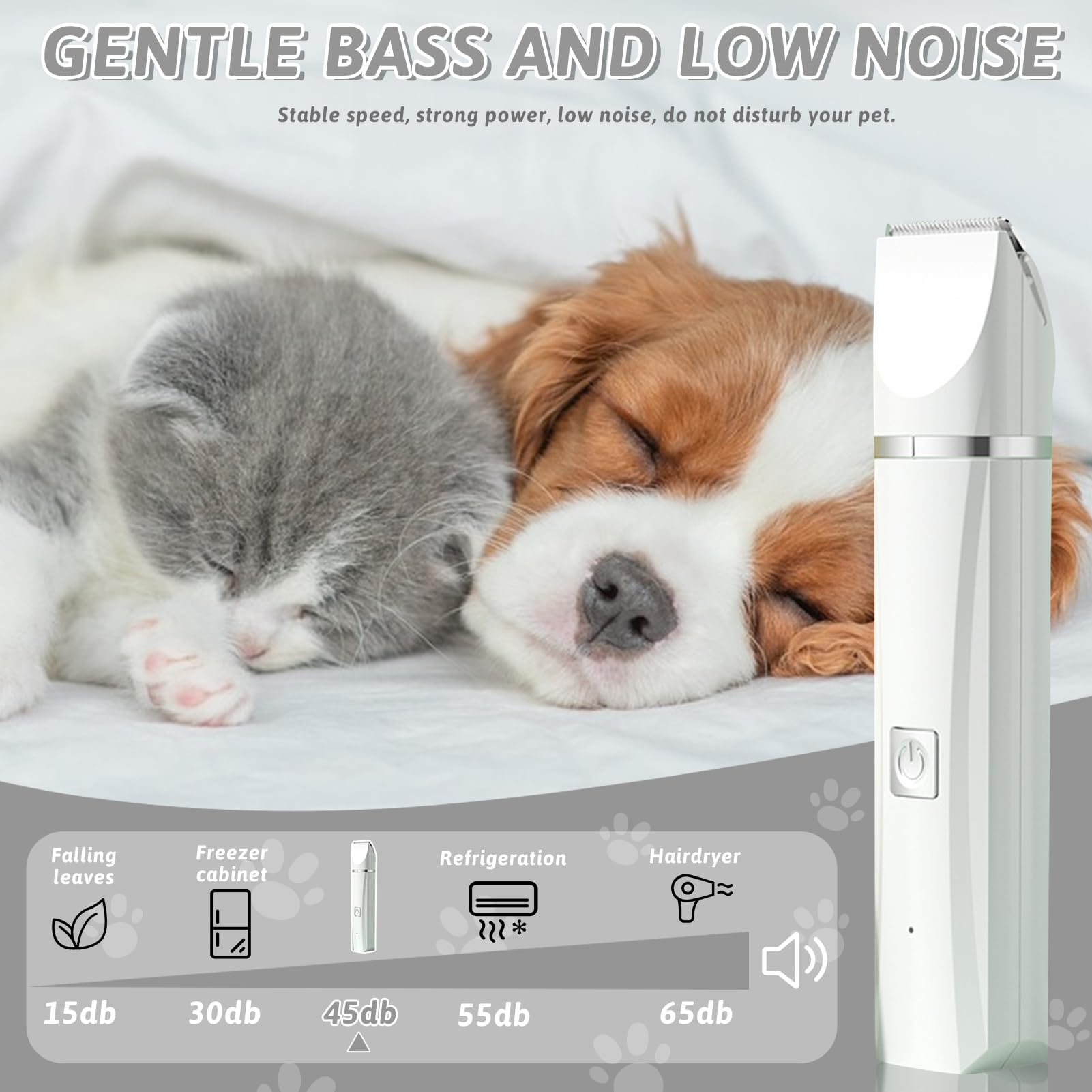 4 in 1 Leise Schermaschine Hunde Katzen, 4 Schneidköpfen für Haarschneidemaschine Pfotentrimmer Krallenschleifer Spliss Trimmer, Wasserdicht Hundeschermaschine für Pfoten Augen Gesicht Körper (Weiß)