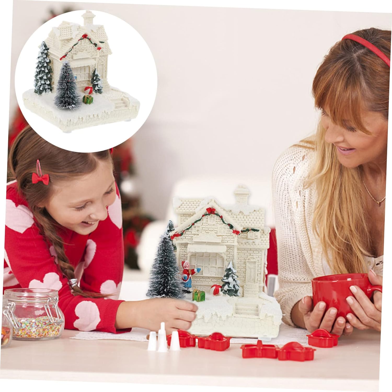 1pc Christmas Mini House Ornament Cute Xmas Desktop Decoration Festive House for Holiday Home Decor for Living Room Bedroom and Parties
