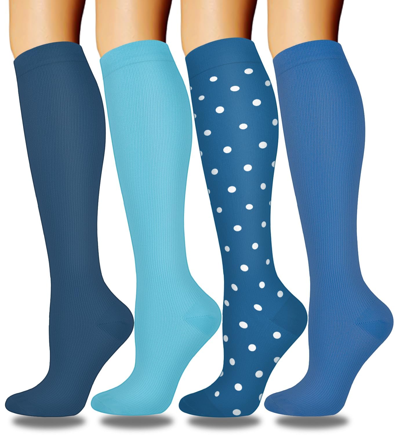 ACTINPUT Bas de Contention Femme et Homme，4 Paires Chaussettes de Compression pour Sportive, Cyclisme, Voyage en Avion, Course à pied, de Grossesse，de Vol et de Voyage