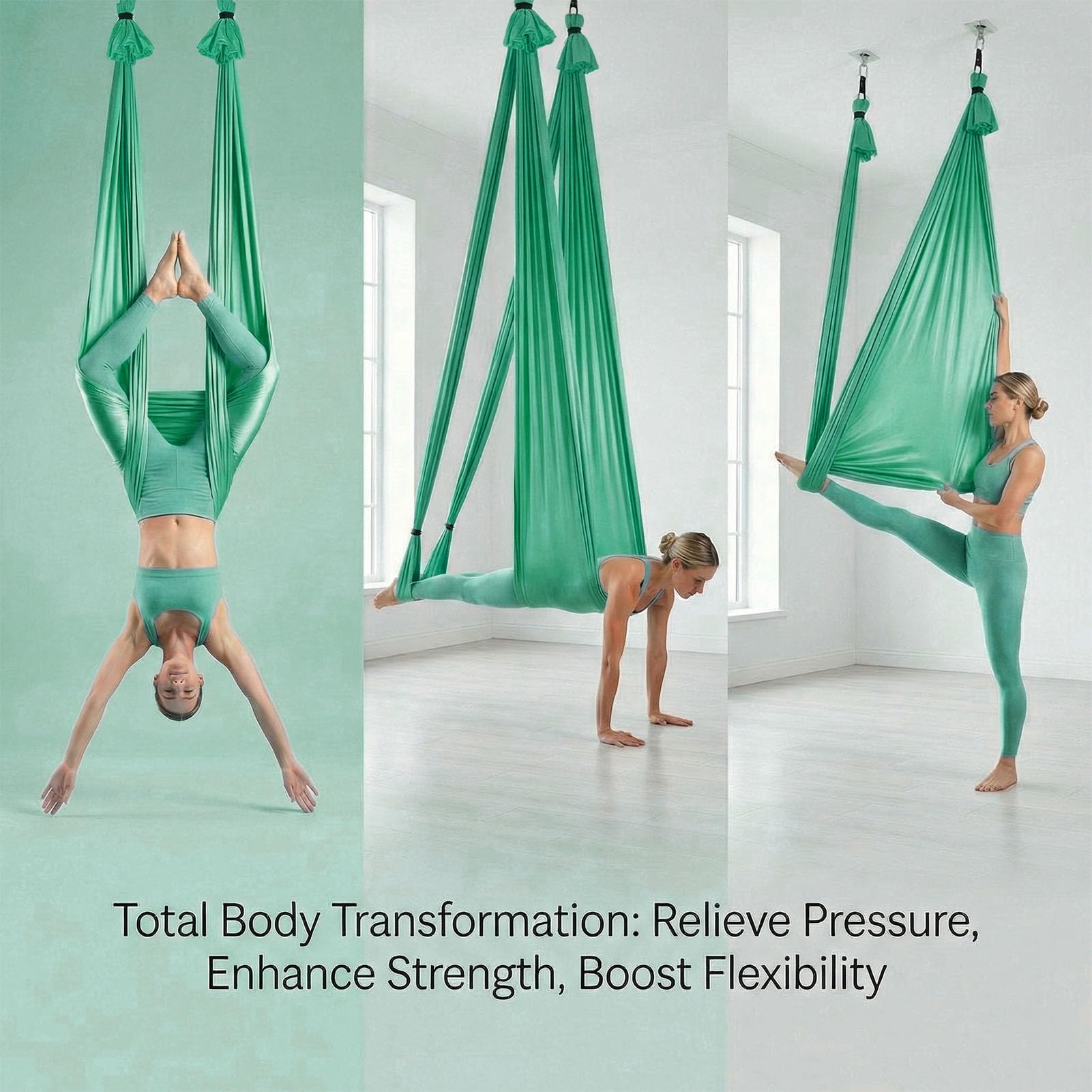 POENVFPO Lufthängematte, Yoga-Schaukel aus Polyester-Seide für Kraftdehnung, Fitness-Meditation, mit Komplettem Hardware-Kit, für Heimstudio