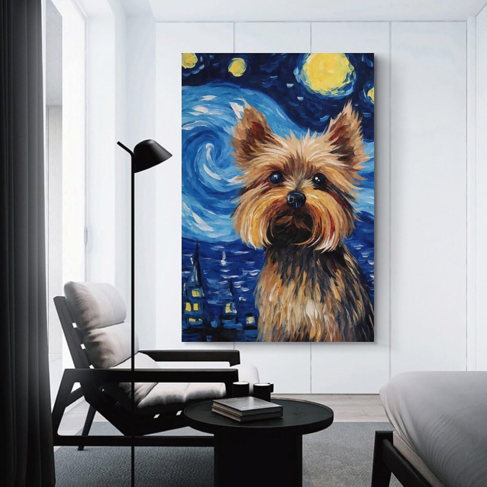 Junmoney Unframe-Style-16 Yorkshire Terrier Starry Wall Decor Canvas Print, 12X18inch(30X45cm), For New Home Styling, Lounge Or Bedroom, Stylish Wall Art For Fresh Spaces