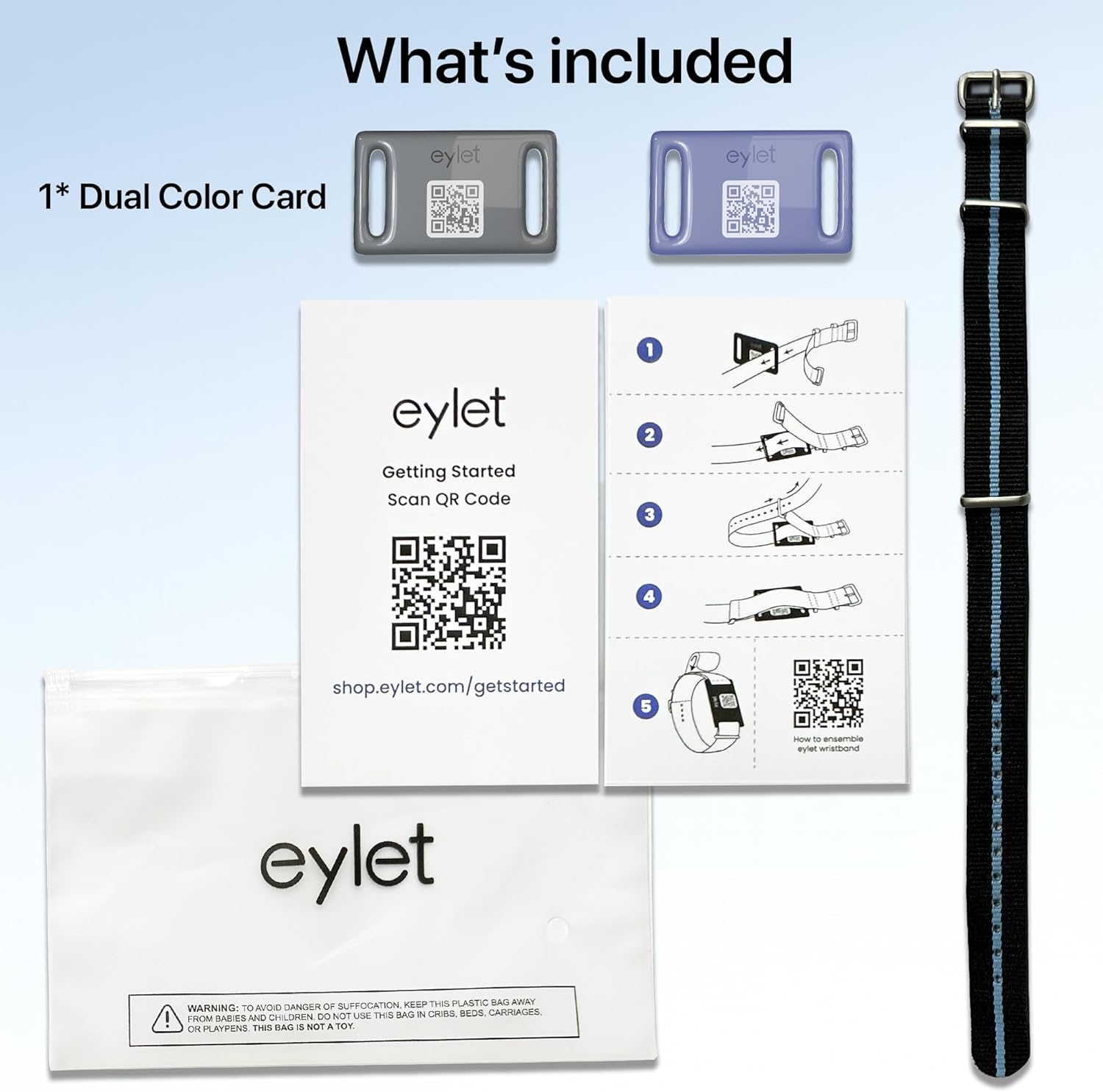Digital Business Card v3 Wristband NFC Smart Band, No Subscription, Large Antenna, Breathable Dual-Color Strap and Card, Charcoal Black & Future Dusk Blue with Metal Buckle