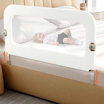 Toddler Bed Guard Rail - 47" Foldable & Height Adjustable Crib Safety Side Rails - Baby Crib Rail Guard for Large Toddlers Twin, Bed, Full, Queen & King, Full Size Beds
