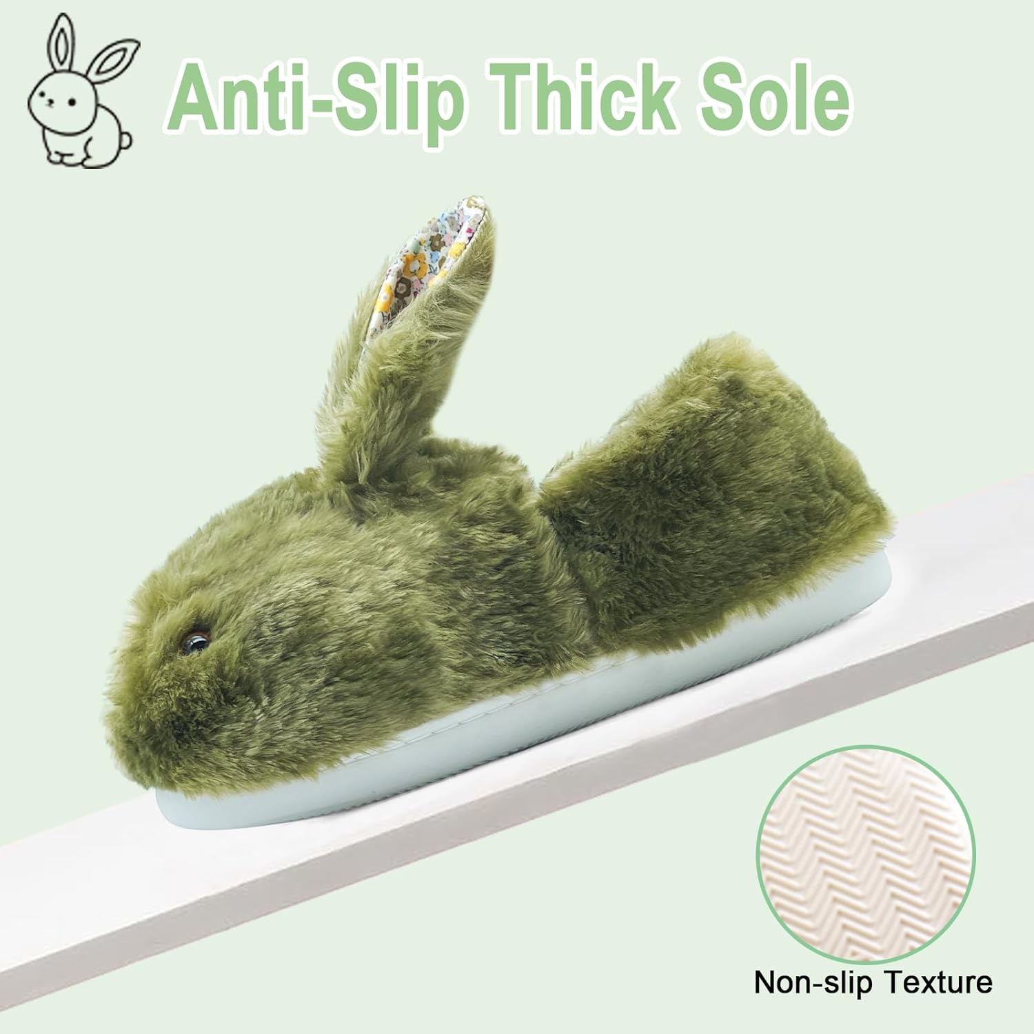 Bunny Slippers for Women, Cute Animal Fluffy Slippers Fuzzy House Shoes Plush Warm Winter Slippers Rabbit Home Bedroom Shoes Indoor & Outdoor - Image 2