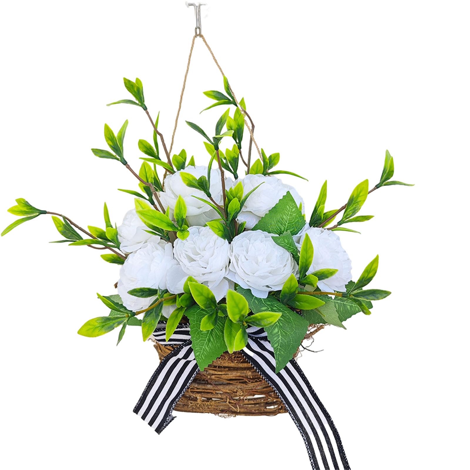 Artificial Peony Flower Basket Simulated Hangings Wreath for Front Door Spring Door Porch Decors Simulated Flower