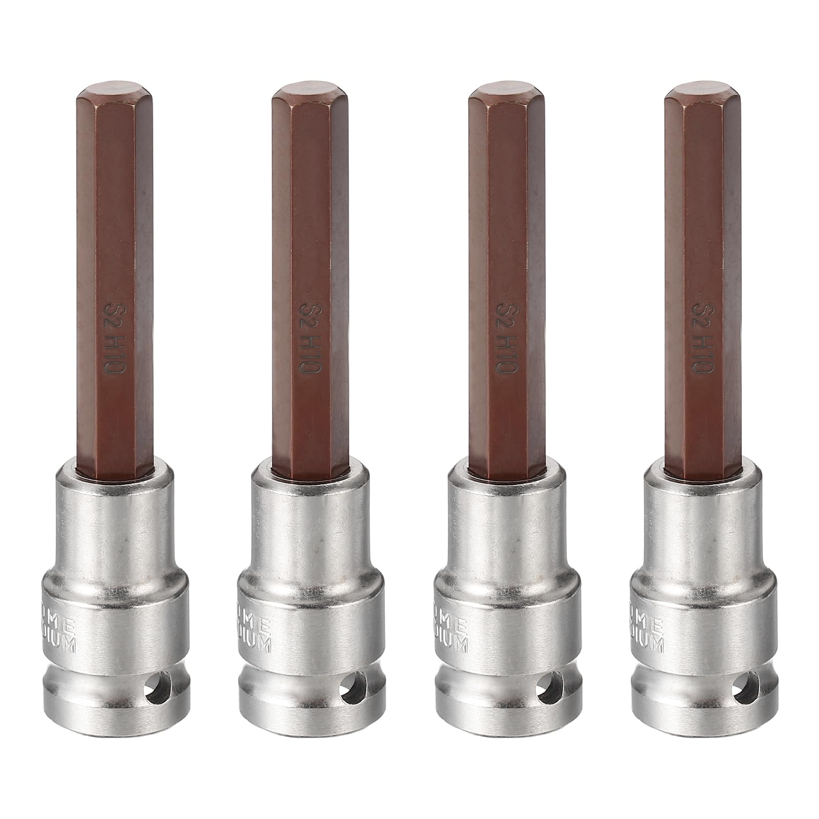 sourcing map 4Pcs Hex Bit Socket 1/2" Drive H10 S2 Steel Hexagonal Head Long Screwdriver Drill Bits CR-V Steel Socket Adapter for Home Auto Axle Hex Nuts Bolts Repair