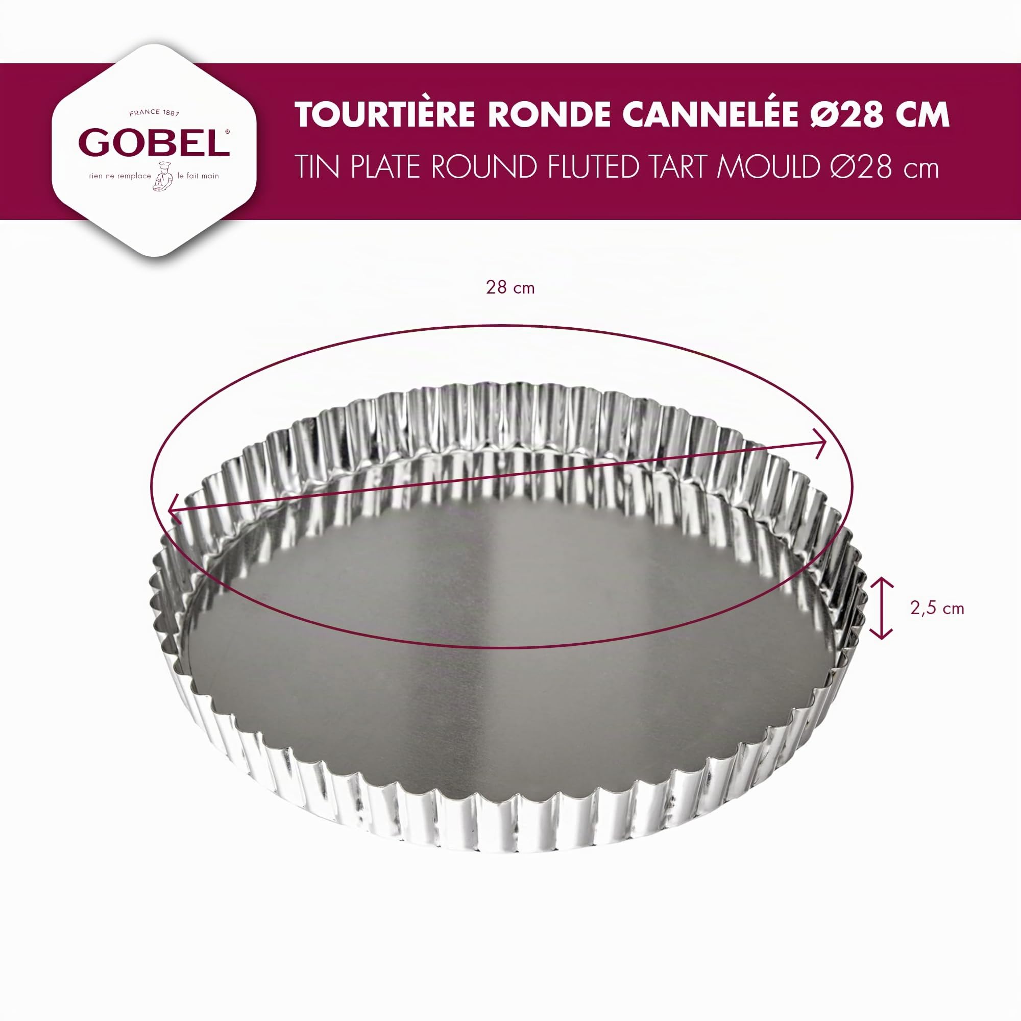 Gobel Mouleà Tarte Cannelé Rond Fond Vrac 280 mm, Blanc