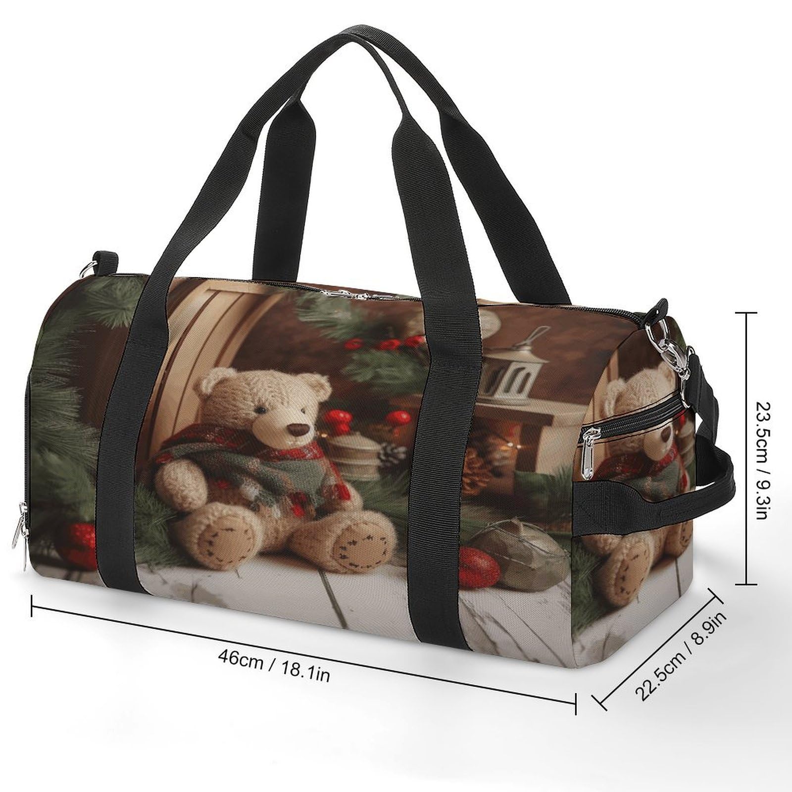 Turnbeutel für Damen und Herren, Weihnachtsbaumzweig, Bären-Puppen-Druck, Turnbeutel, wiederverwendbar, Turnbeutel mit Schuhfach, Stil, Einheitsgröße, modern, Stil:, Einheitsgröße, Modern