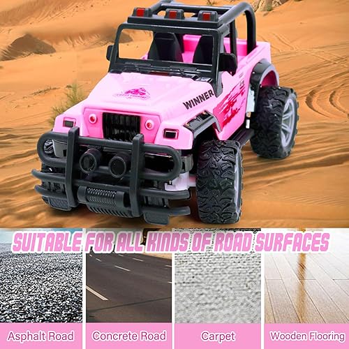 Miniatura 4 de wagkew Auto a control remoto para niñas, escala 118, coche RC rosa para niños de 4 a 7 a 8 a 12 años de edad, con muñeca y faros LED, camiones