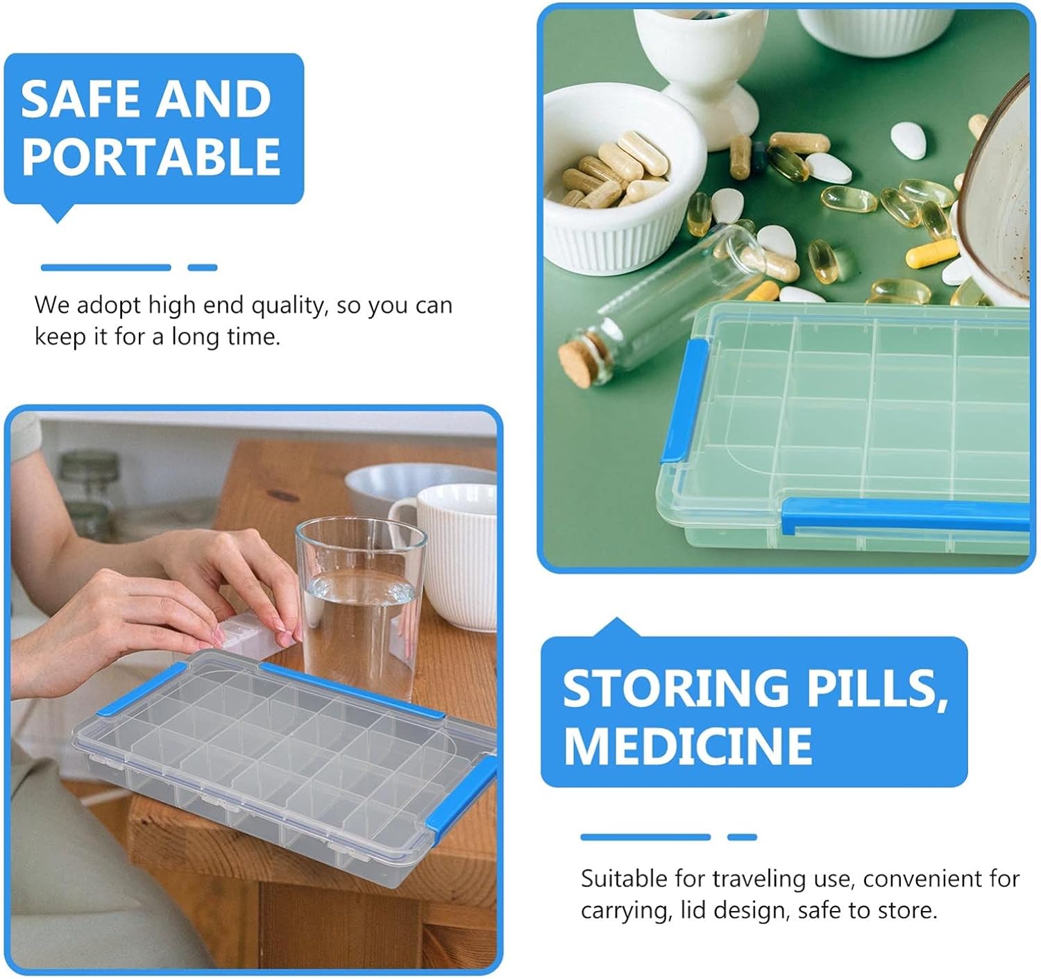 Cabilock 1pc Portable Transparent Medicine Organizer Buckle Compartment Plastic Pill Box for Travel and Lightweight Medication Storage