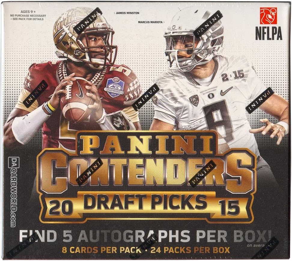2015 Panini Contenders Draft Picks Football Hobby Box (24 packs/box, 6 cards/pack, 5 Autos per box from 2015 NFL Rookie Class. NFL stars in their college uniforms). In Stock!!