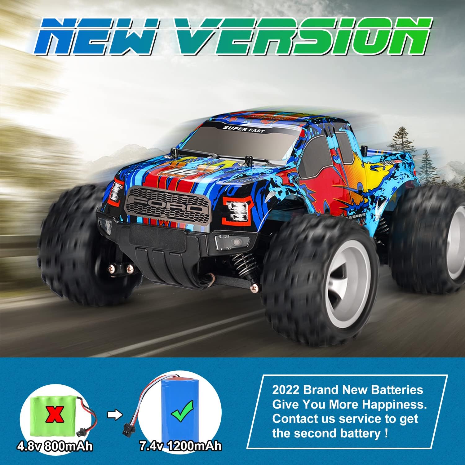 DOUBLE E Ford Raptor F150 Remote Control Car 20km/h Off Road RC Race Car with Rechargeable Battery Headlights High Speed RC Monster Trucks for Boys Girls Kids