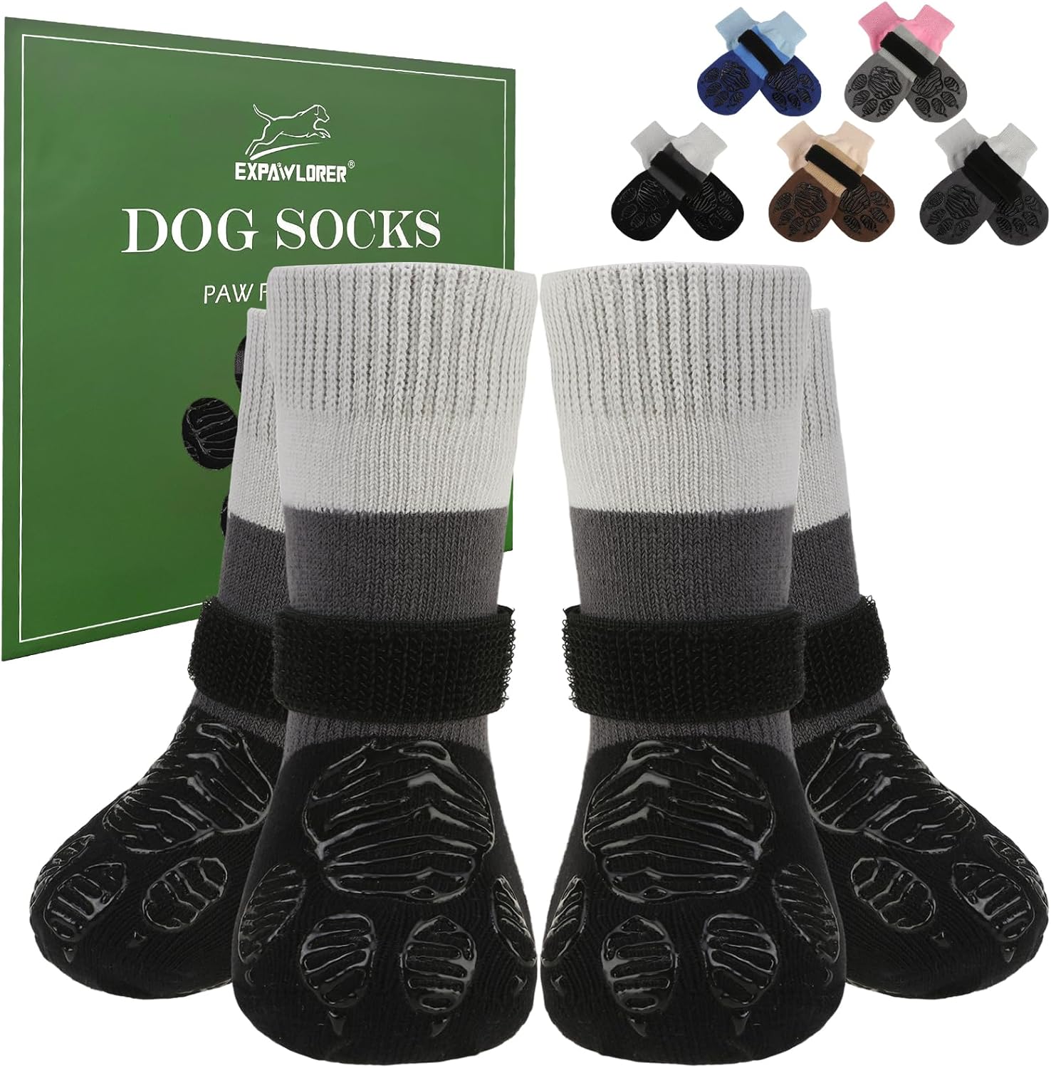 EXPAWLORER Anti Slip Dog Socks to Prevent Licking Paws, Dog Boots & Paw Protectors with Grippers for Winter, Dog Booties for Hardwood Floors, Dog Shoes for Small Medium Large Senior Dogs, Black L