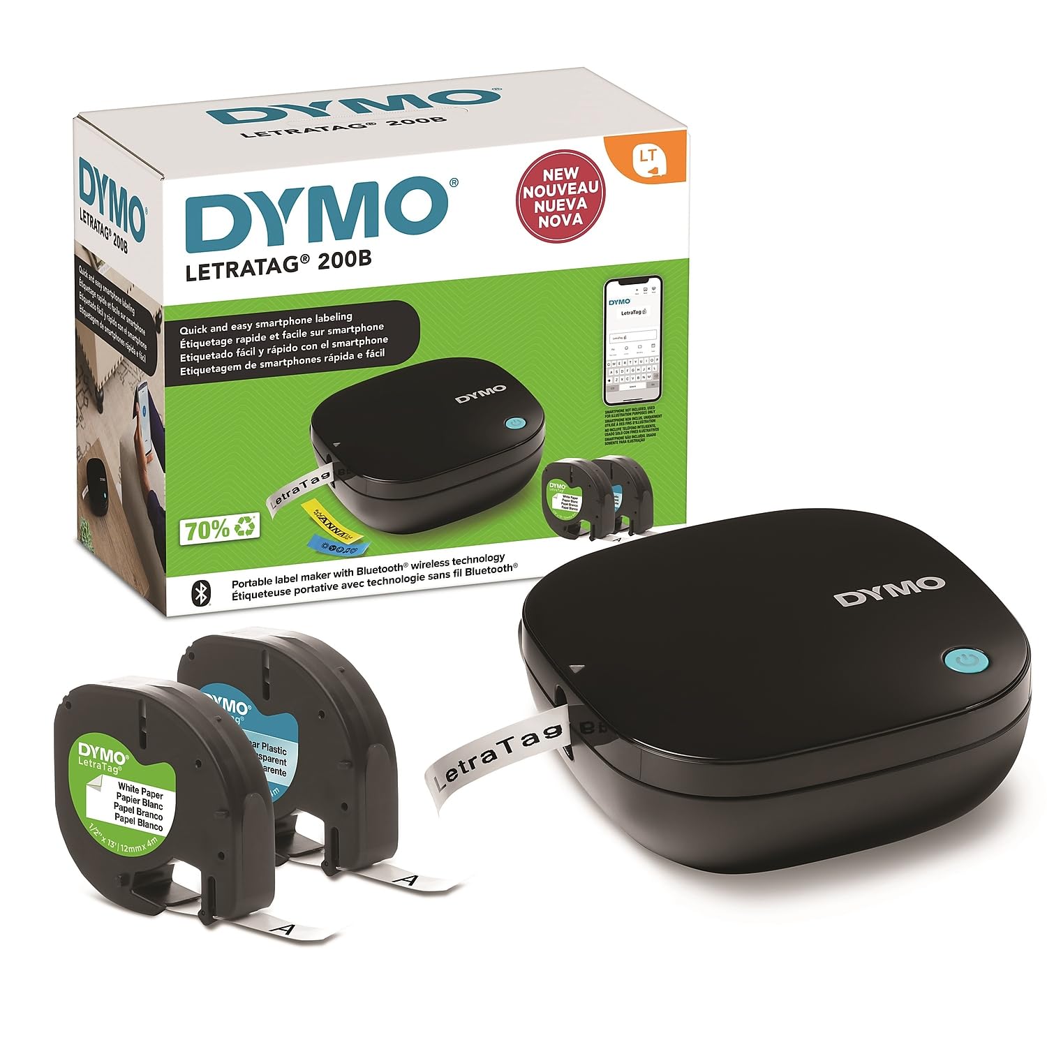 DYMO LetraTag 200B - Etiquetadora térmica portátil con Bluetooth, 1.77 x 4.72 x 4.72 Pulgadas