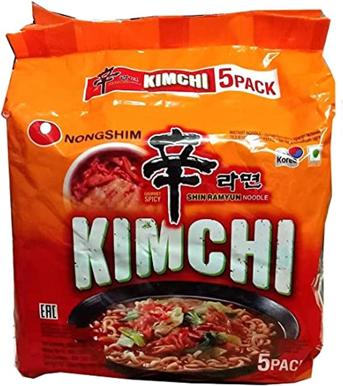 Nongshim Kimchi Ramyun Noodle,120 gm (Pack Of 5),Vegetarian,600 gm,spicy