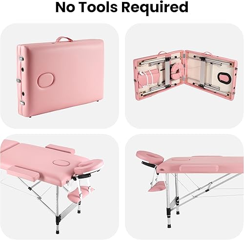 Miniatura 6 de Careboda Mesa de masaje portátil mejorada de 2 pulgadas de grosor, cama de masaje de aluminio ajustable en altura con reposacabezas, reposabrazos y