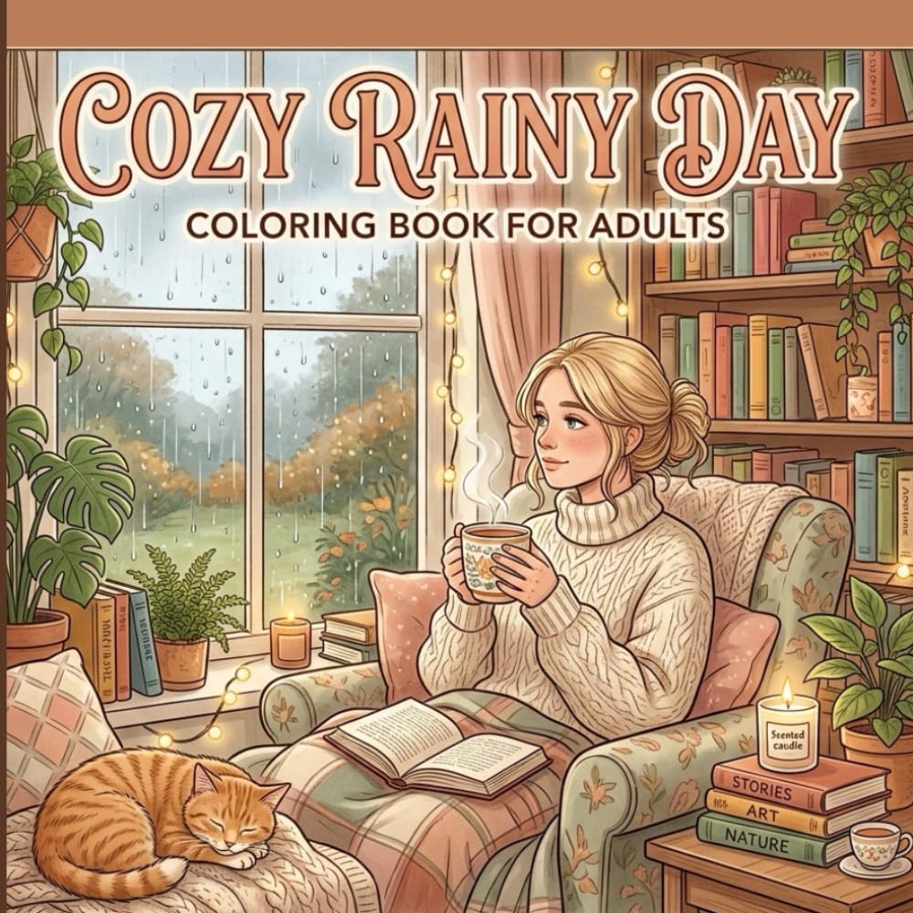 Cozy Rainy Day Coloring book for adults: A Relaxing and Cute Rainy Scenes for Stress Relief