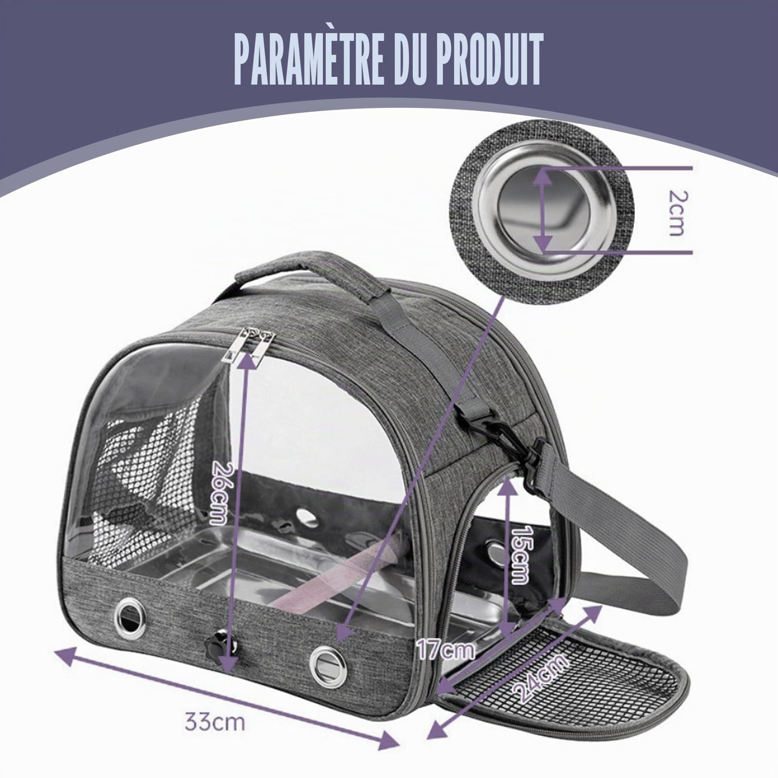 Sac de transport pour oiseaux, avec perchoir et plateau en acier inoxydable, boîte de transport pour oiseaux, perméable à l'air, pour perruches, perruches, petits animaux, boîte de transport pour
