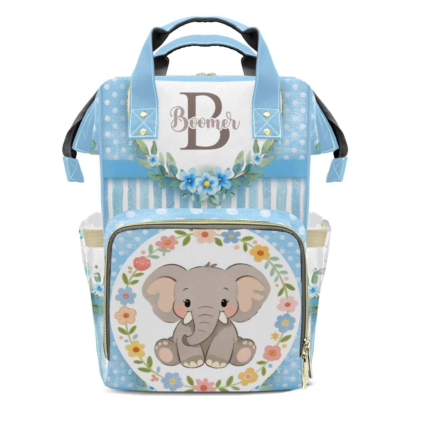 Personalized Diaper Bag Backpack Gift Watercolor Floral Wreath Dot Elephant Multi-Purpose Nappy Bag: Ideal for Holidays, Packed with Space