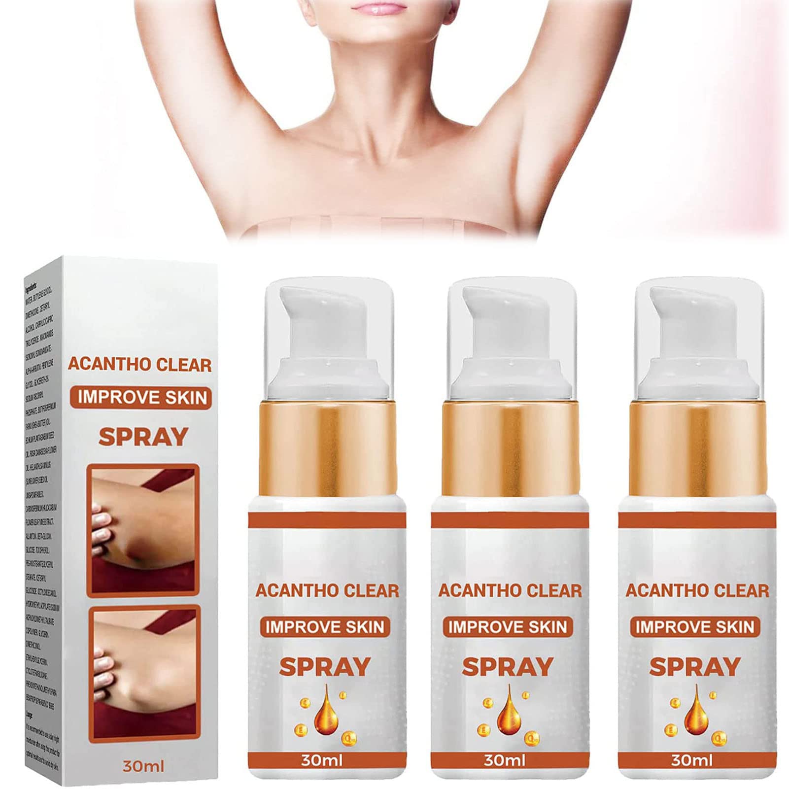 Acanthoclear Therapy Spray, Acantho Clear Therapy Spray, Acanthosis Nigricans Therapy Oil, Lighten Body Dark Skin (3pcs)