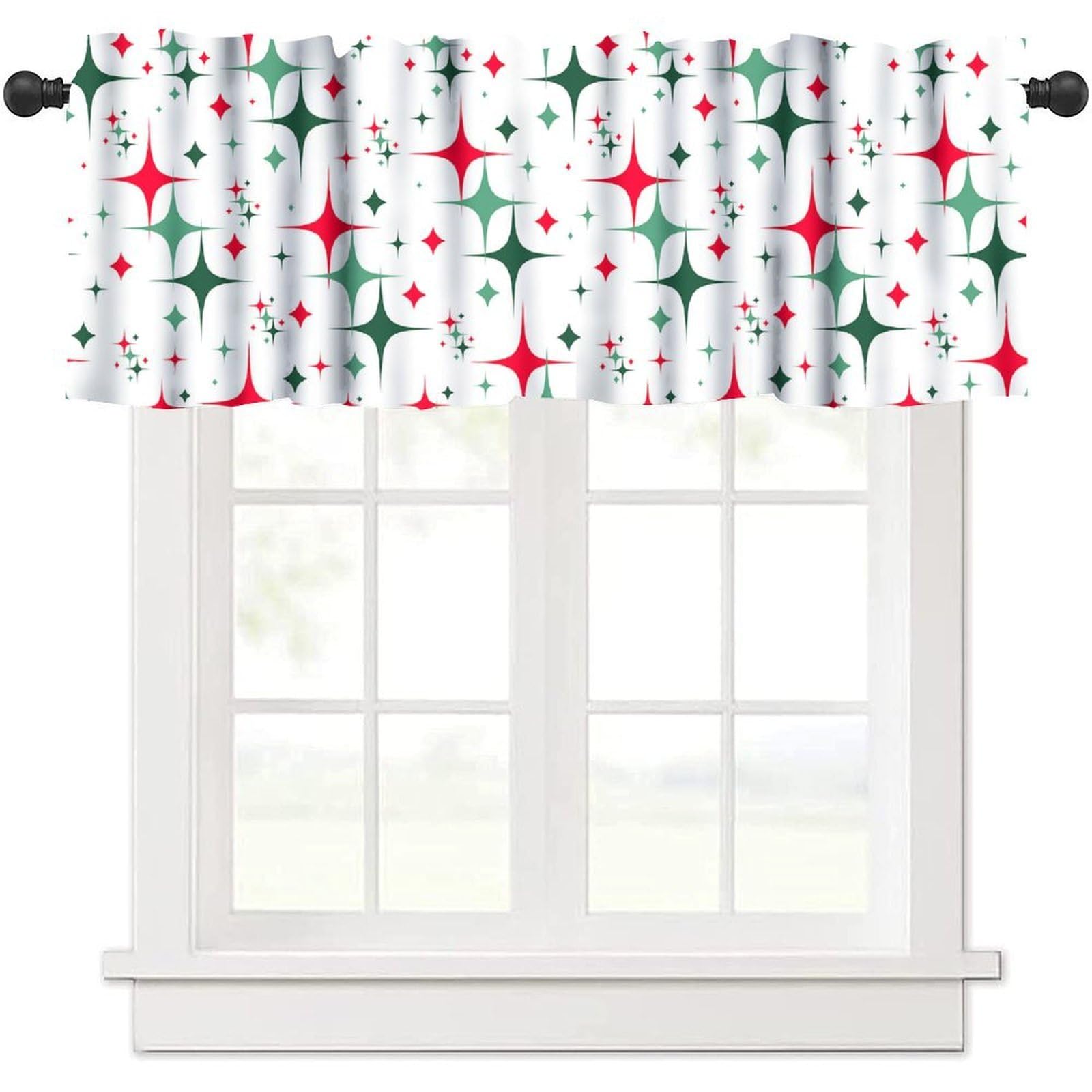 moderw Mid Century Curtain Valance, 1950S 60S Christmas Design Retro Abstract Geometric Vintage Classic Window Valance Curtains for Farmhouse Bedroom Living Room Kitchen 54x18inch