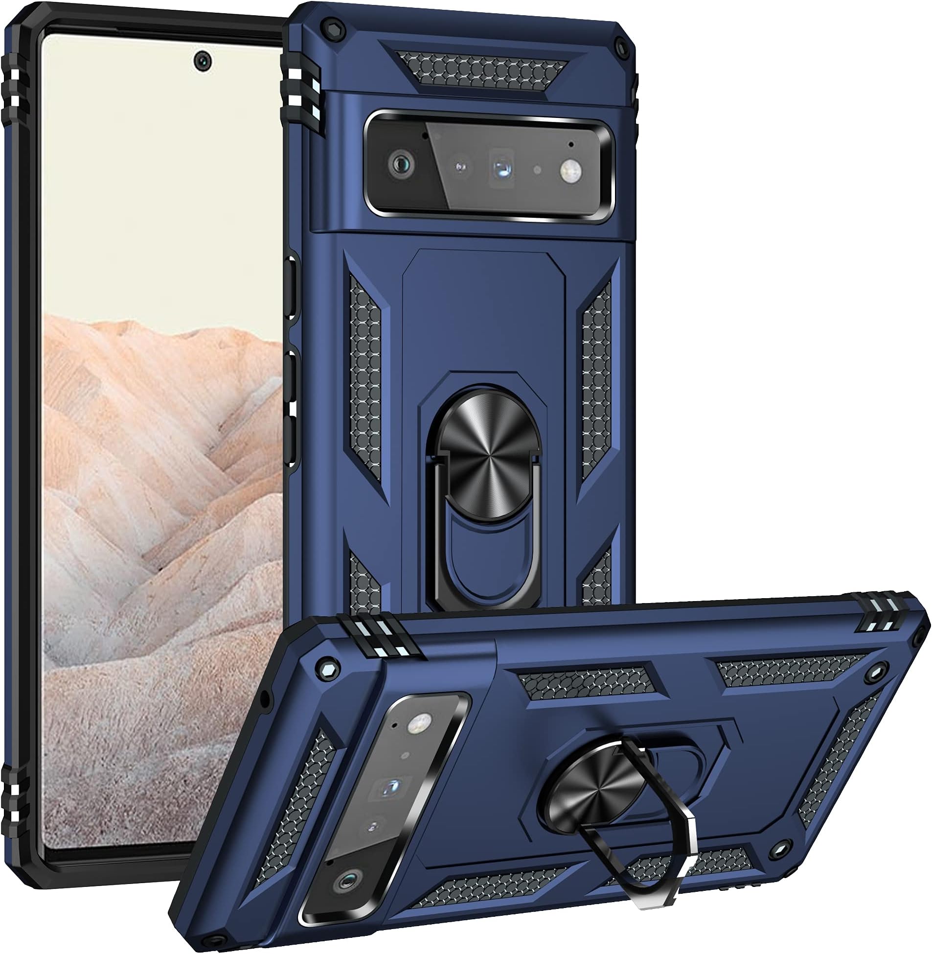 for Google Pixel 6 Pro Case with Magnetic Kickstand Stand，Military Grade Heavy Duty Armor Protection Phone Case with Foldable Holder for Google Pixel 6 Pro (Blue)