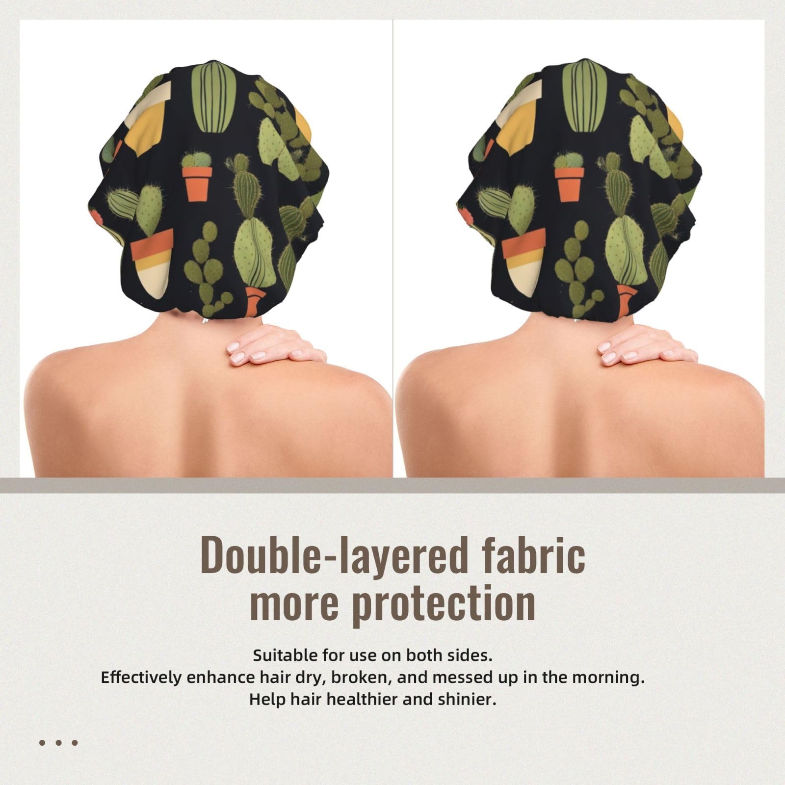 Double Layer Reversible Hair Wrap Satin Sleep Cactus Cap Bonnet for Braid Curly Hair Satin Bonnet Black