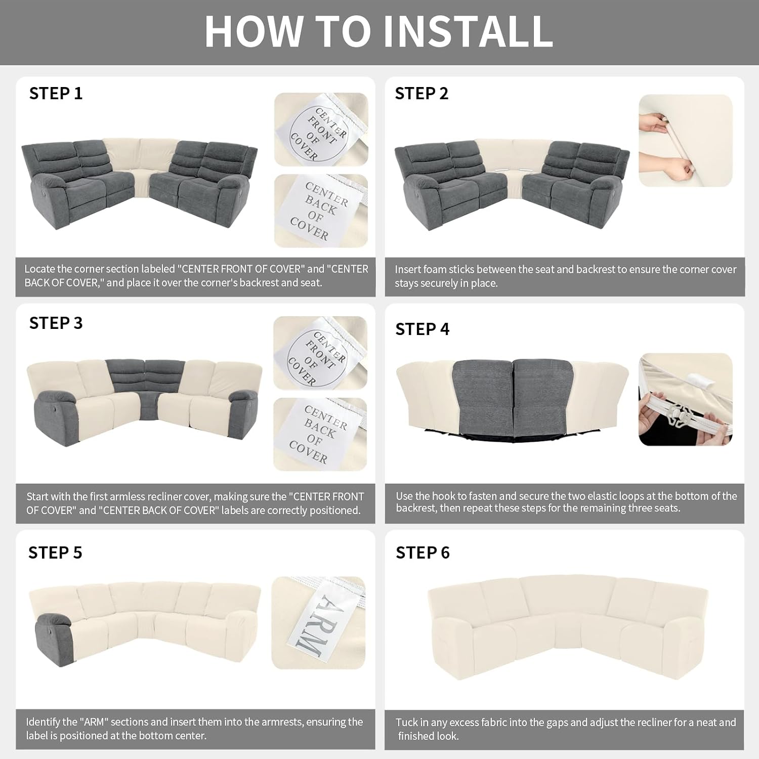 Easy-Going 100% Waterproof Recliner Cover, 7 Pieces L Shape Couch Covers