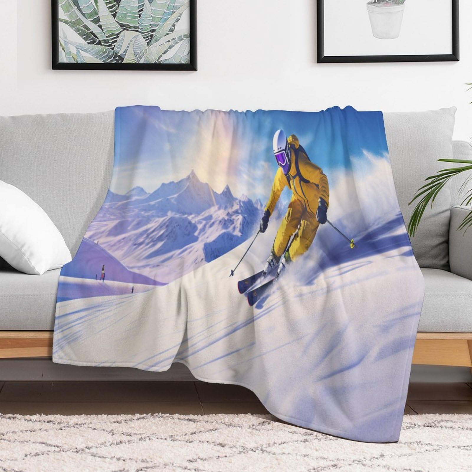 Ski de Montagne enneigé Chaudes Couverture en Polaire Flannel Légères Couvertures Toutes Saisons pour Voyager, Lit Ou Canapé 150×200cm