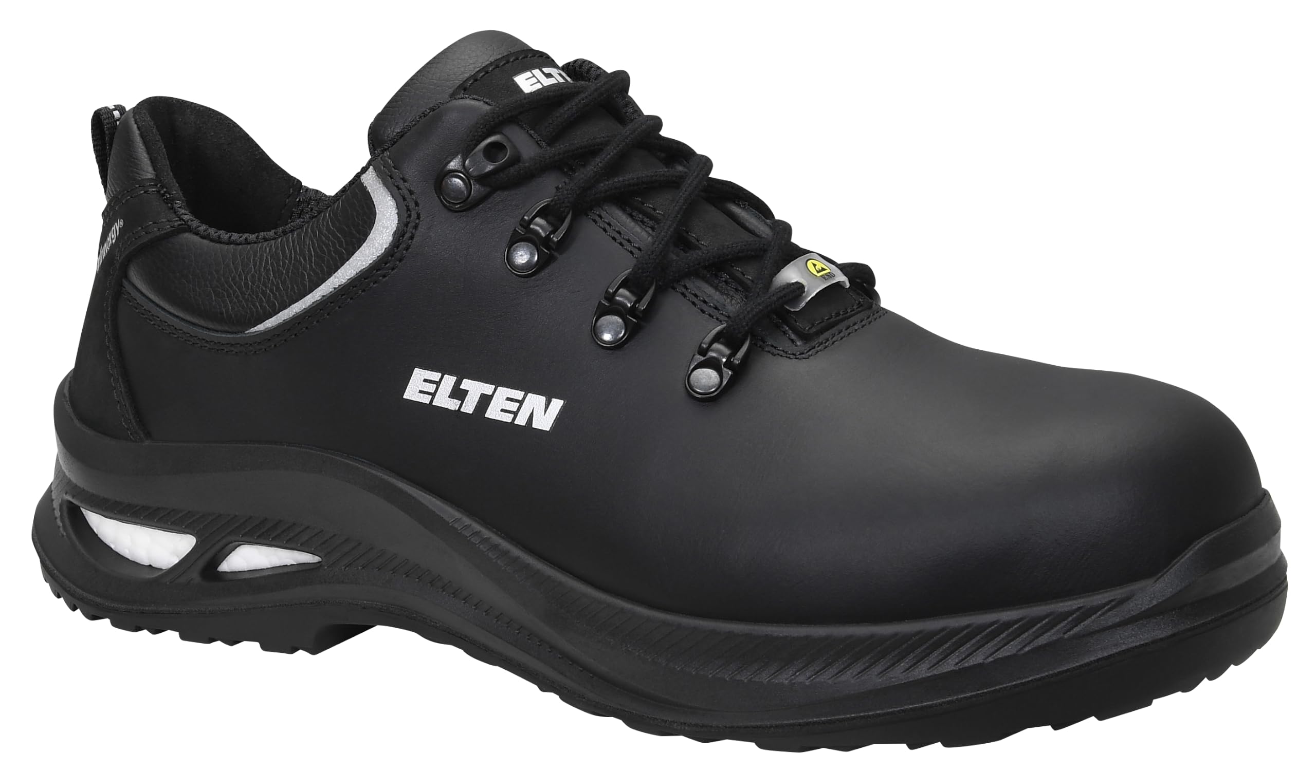 ELTEN Obuwie ochronne Terence XXG Black Low ESD S3 HI, dla kobiet i mężczyzn, skórzane, z tworzywa sztucznego (lżejszy niż stalowy nosek), lekkie, wytrzymałe, czarne, czarny, 43 EU