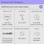 HP Series 3 27 de pouce FHD Moniteur, plein HD Affichage (1920 x 1080), IPS Groupe, 250 Nits, Anit-Glare, Haut-parleurs internes, Réglage de la hauteur, VESA Support, Eye Ease avec la certification Eyesafe®, Noir (327se)