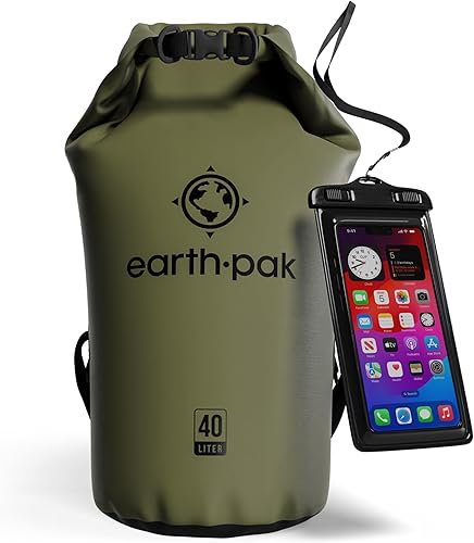 Vista 55 de Earth Pak Bolsa Seca Impermeable - Mochila Impermeable de Cierre Enrollable Superior Mantiene el Equipo Seco para Kayak con Funda Impermeable