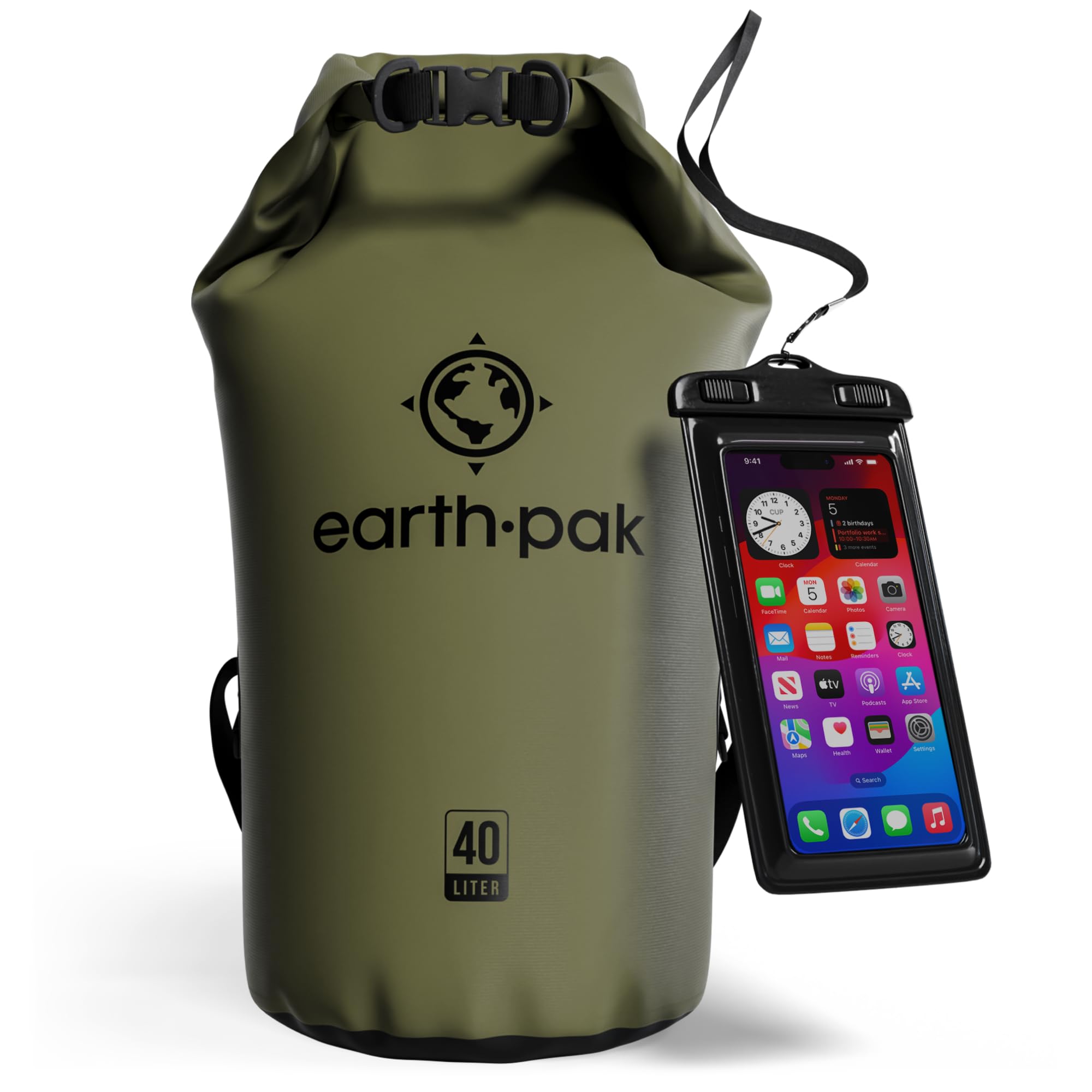 Earth Pak Waterproof Dry Bag - Roll Top Waterproof Backpack Sack Keeps Gear Dry for Kayak with Waterproof Phone Case