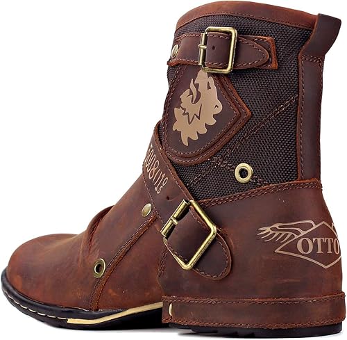 Miniatura 6 de OSSTONE Botas de moto para hombres Moda Zipper-up Cuero Chukka Botas Casual Zapatos OS-5008-1-ABNH