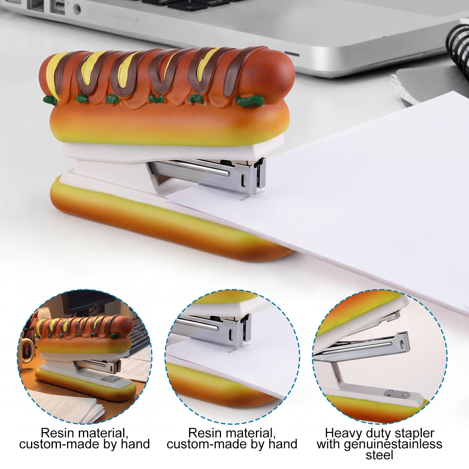 Cucitrice per hot dog, include 1000 graffette, divertente accessorio da scrivania, decorazione per casa e ufficio, ideale per le vacanze o per la calza della Befana, per insegnanti, studenti