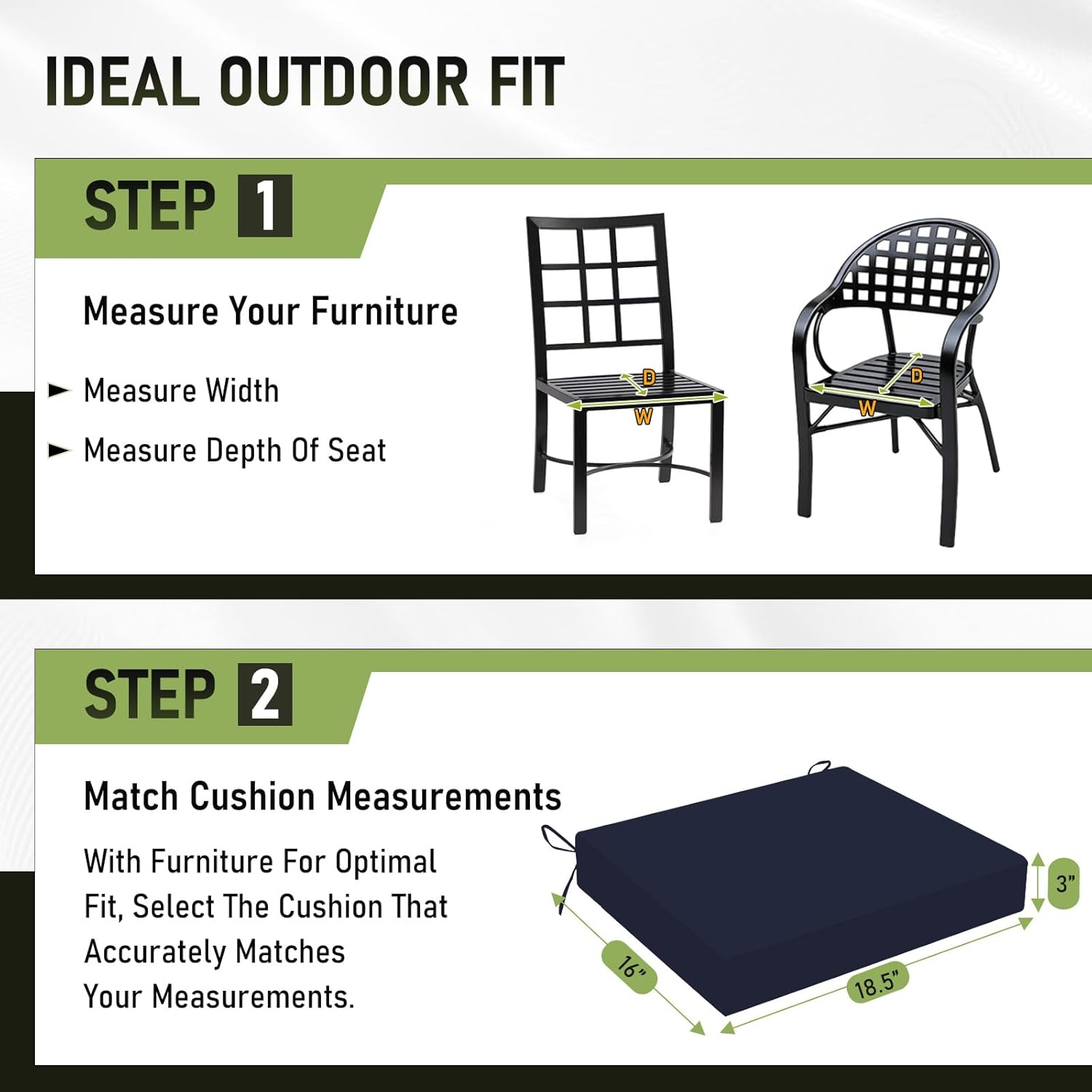 Basic Beyond Outdoor Chair Cushions Set of 6, Square Corner Outdoor Cushions for Patio Furniture, Water Resistant Patio Chair Cushions with 2 Ties, 18.5x16x3, Navy