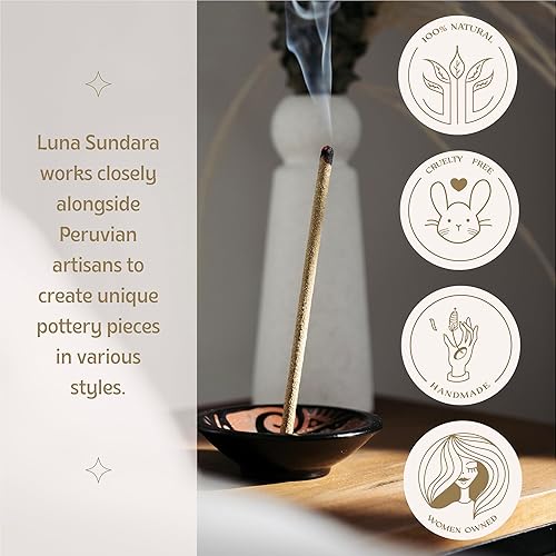 Miniatura 4 de Luna Sundara Exquisito soporte de incienso hecho a mano ideal para varillas de incienso y quemadores hechos a mano en chulucanas, Perú por