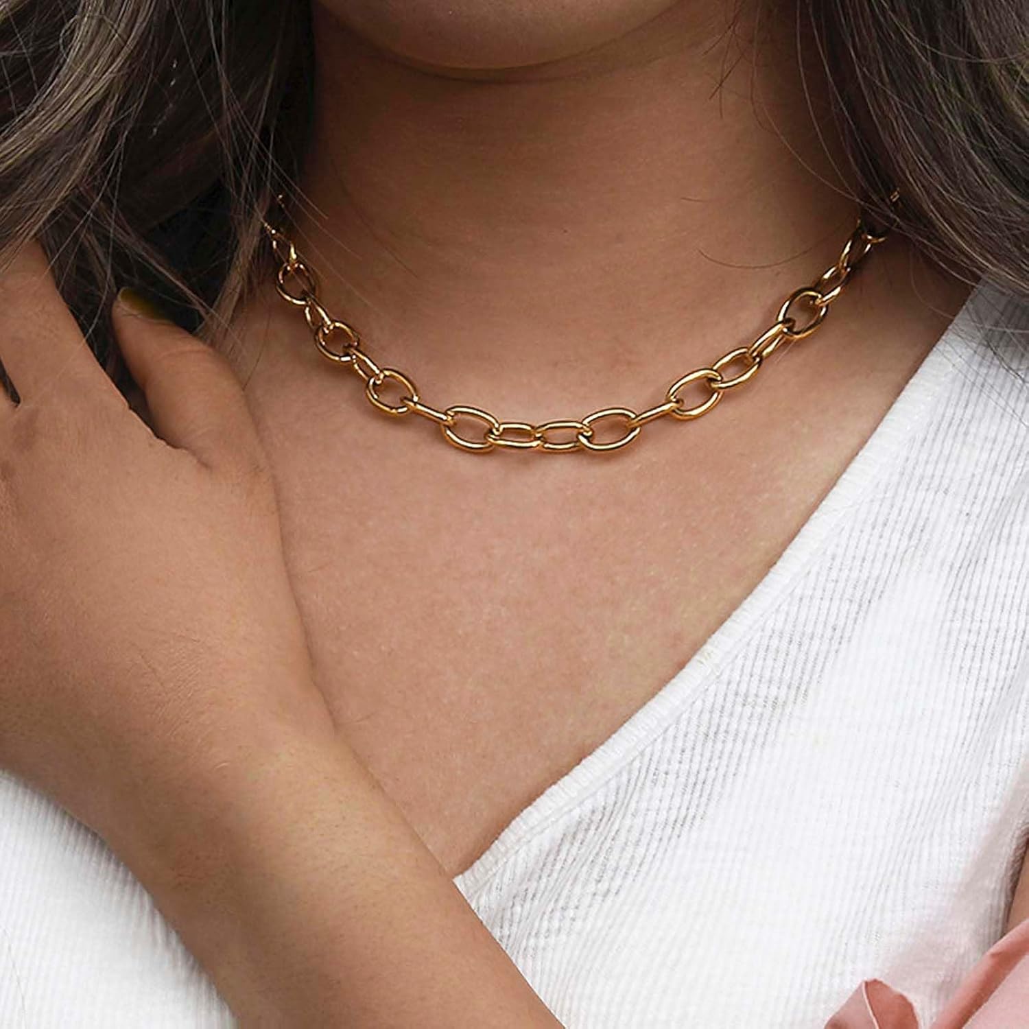 Toggle Necklace 14K Gold Plated Paperclip Chain Choker Stainless Steel Cable Necklaces Jewelry for Women - Image 4