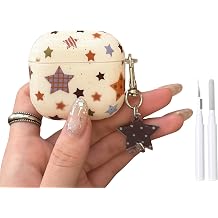 MINSCOSE for AirPods 4 Clear Case,Cute Retro Star Aesthetic Girly Pattern Design with Keychain,Soft TPU Protective Shockproof Cover with Cleaner Kit for Girls Women for Airpods 4-Beige