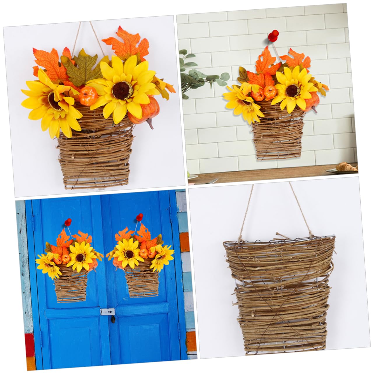 Housoutil Hanging Basket Flower Storage Handmade Decorative Woven Basket for Balcony and Home