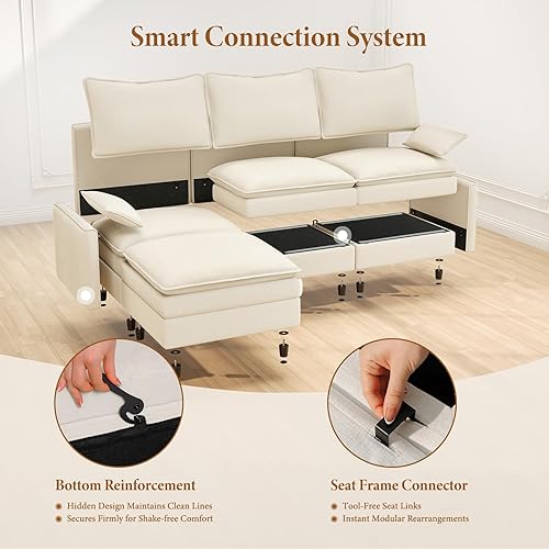 Miniatura 6 de Vesgantti Sofá modular en forma de U de 108 pulgadas, cómodo sofá modular Cloud con 2 otomanas de asiento profundo de chenilla, sofás modulares para