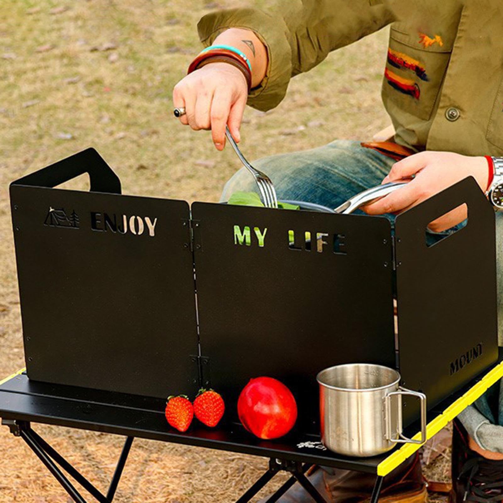 Parabrezza pieghevole Bruciatore – 4 pannelli parabrezza per fornelli da | campeggio, scudo termico portatile | protezione antivento per esterni con borsa per il trasporto per barbecue, cucinare