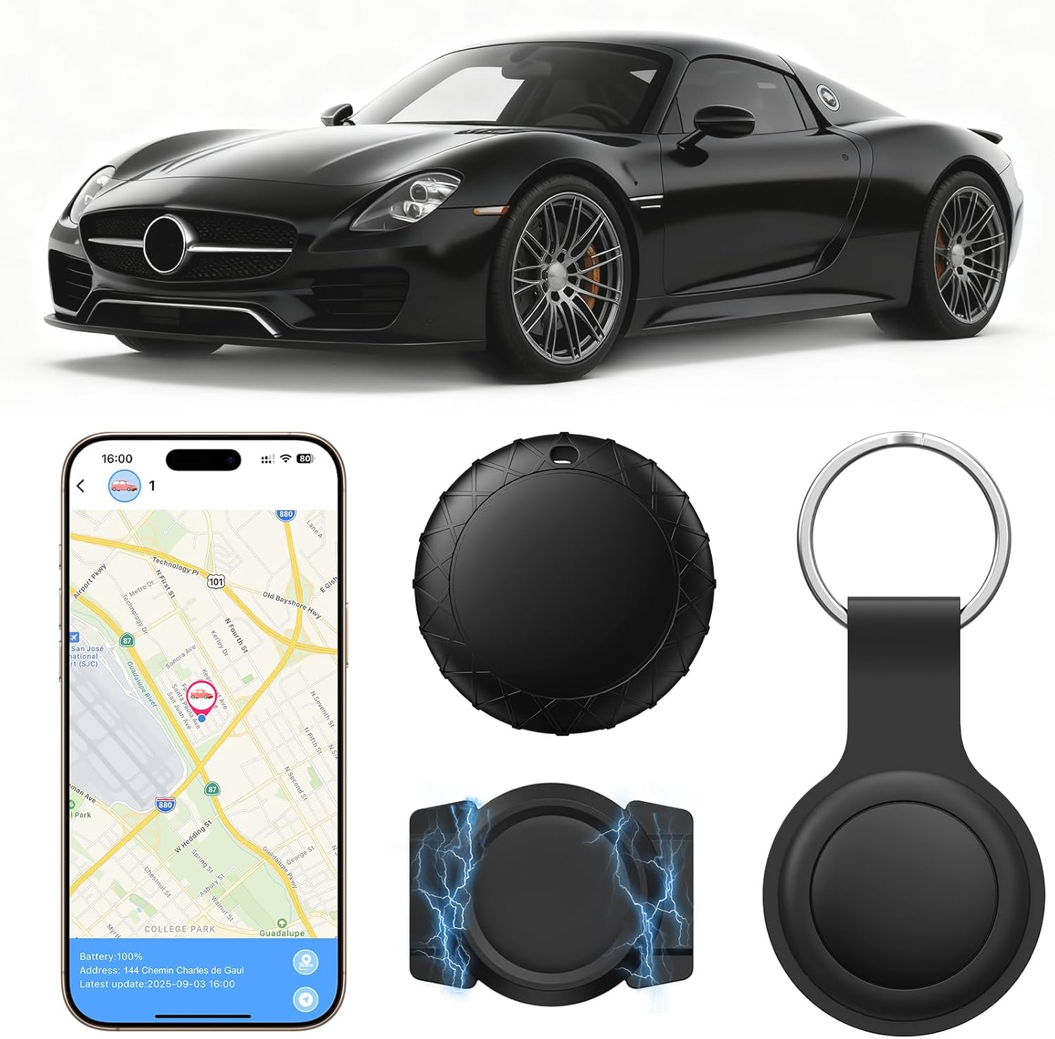GPS Tracker for Vehicles with Magnetic Case Work with Find My (iOS Only)-No Monthly Fee Subscription No SIM Card Required, Waterproof,Real-Time GPS Tracking Devices or Cars, Trucks, Anti-Theft(Black)